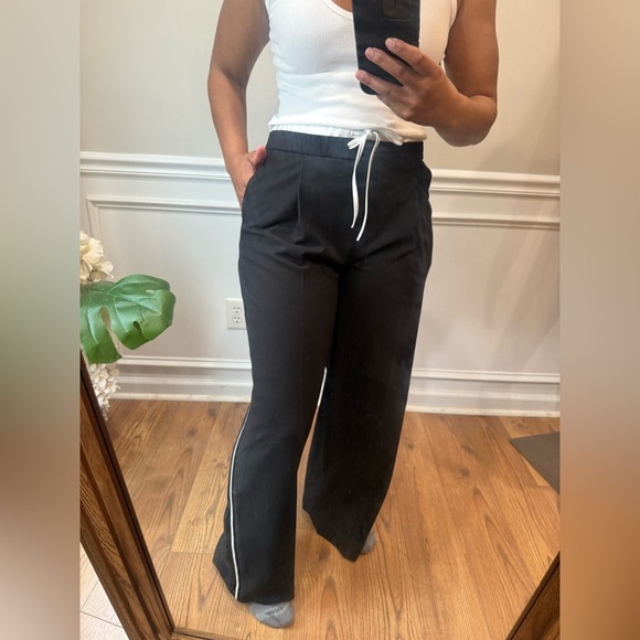 NWT Zara Black Wide Leg Pants with White Drawstring - Picture 6 of 8